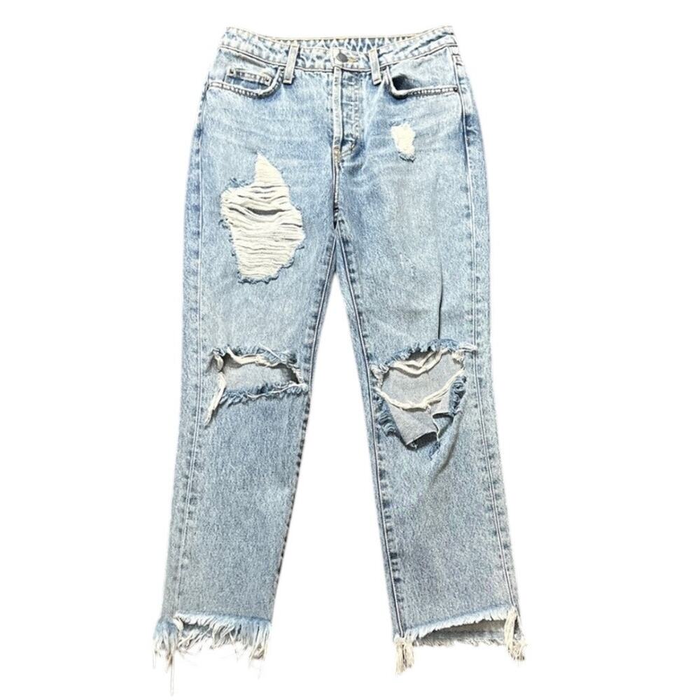 Carmar Emilia Boyfriend Jeans Light Blue Distressed Raw Hem Cropped - 26